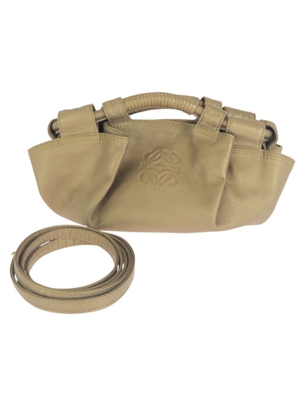 Loewe Anagram Nappa Aire 2-Way Gold Leather Shoulder Bag
